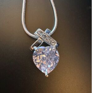 Heart-Cut Swarovski Crystal Infinity Pendant Necklace - Silver